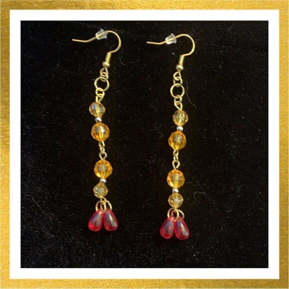 3/$20 Hand Crafted BEADED Dangle HANDMADE Gold EARRINGS - Picture 1 of 1